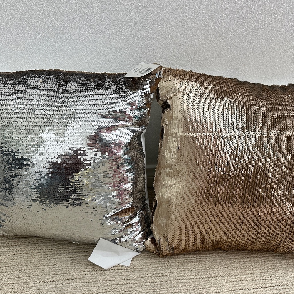Silver and Champaign Reversible Sequin Throw Pillows